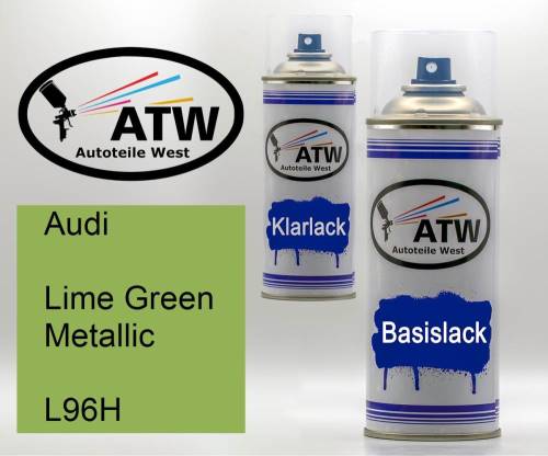 Audi, Lime Green Metallic, L96H: 400ml Sprühdose + 400ml Klarlack - Set, von ATW Autoteile West.